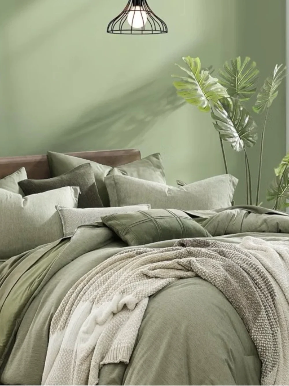 Monbix Olive/Sage Green Queen Comforter Set - 7 Piece All-Season Bedding